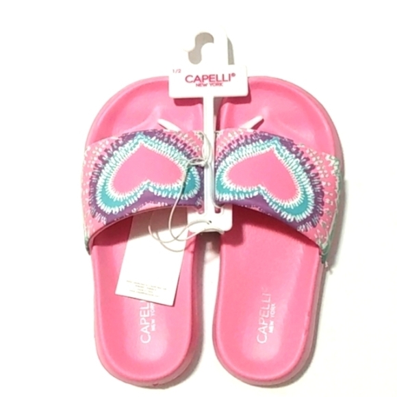 Capelli of New York Other - CAPELLI NEW YORK GIRLS TIE DYED PINK HEART SLIDE SANDALS SIZE 1-2 NWT